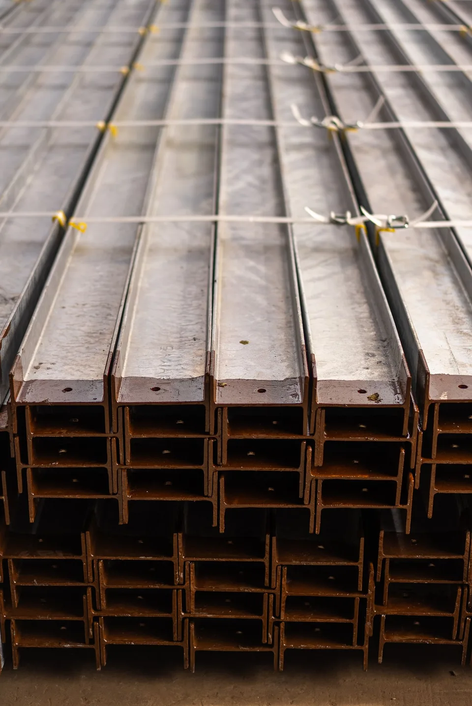 Vigas de acero estructural apiladas
